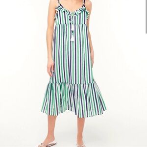 J. Crew Green and Blue Ruched Ruffled Sundress